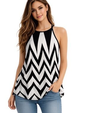 Black & White Chevron Halter Tank Top